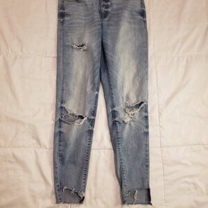Women's KanCan Skinny Jeans Size 5 26 Ripped Asymmetric Distressed Mid Rise